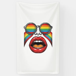 Retro-Regenbogen-Sonnenbrille Lippen Gesicht Vekto Banner