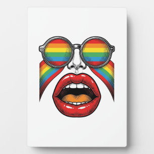 Retro-Regenbogen-Sonnenbrille Lippen Gesicht Vekto Fotoplatte