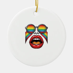 Retro-Regenbogen-Sonnenbrille Lippen Gesicht Vekto Keramik Ornament