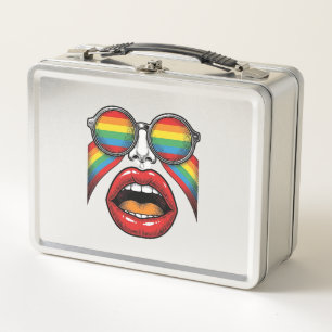 Retro-Regenbogen-Sonnenbrille Lippen Gesicht Vekto Metall Brotdose