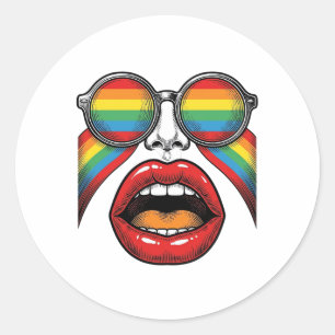 Retro-Regenbogen-Sonnenbrille Lippen Gesicht Vekto Runder Aufkleber