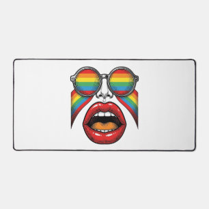 Retro-Regenbogen-Sonnenbrille Lippen Gesicht Vekto Schreibtischunterlage