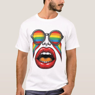 Retro-Regenbogen-Sonnenbrille Lippen Gesicht Vekto T-Shirt