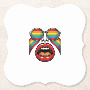 Retro-Regenbogen-Sonnenbrille Lippen Gesicht Vekto Untersetzer
