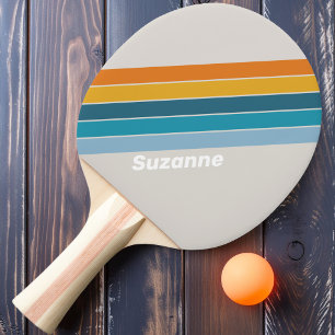 Retro-Regenbogen-Streifen mit Namen Tischtennis Schläger