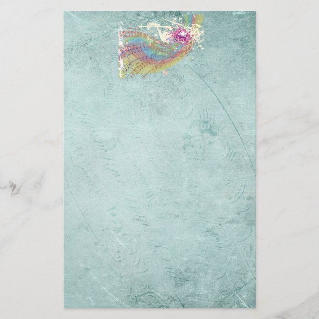 Retro-Regenbogen und Musiknoten auf einer Shabby-T Briefpapier (Vorderseite)