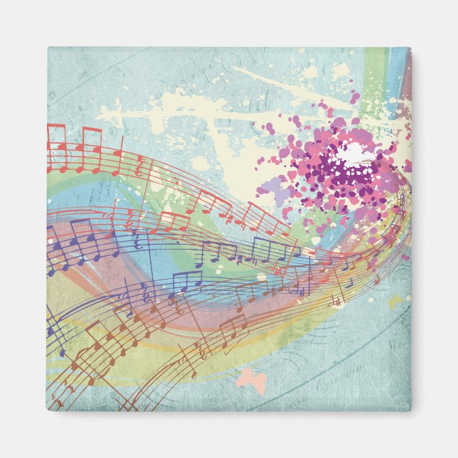 Retro-Regenbogen und Musiknoten auf einer Shabby-T Magnet (Vorne)