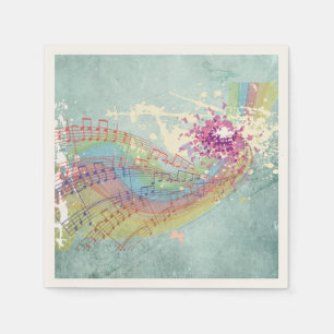 Retro-Regenbogen und Musiknoten auf einer Shabby-T Serviette