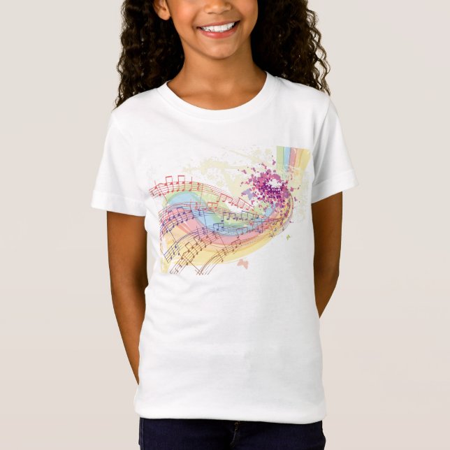 Retro-Regenbogen und Musiknoten T-Shirt (Vorderseite)