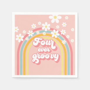 Retro-Regenbogen Vier je Groovy 4. Geburtstag Serviette