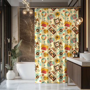 Retro-Regenbogen-Vorhang 70er-Pastell-Badezimmer-F Duschvorhang