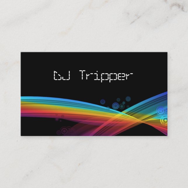 Retro Regenbogen-Wellen-Visitenkarte-Schwarzes DJ Visitenkarte (Vorderseite)