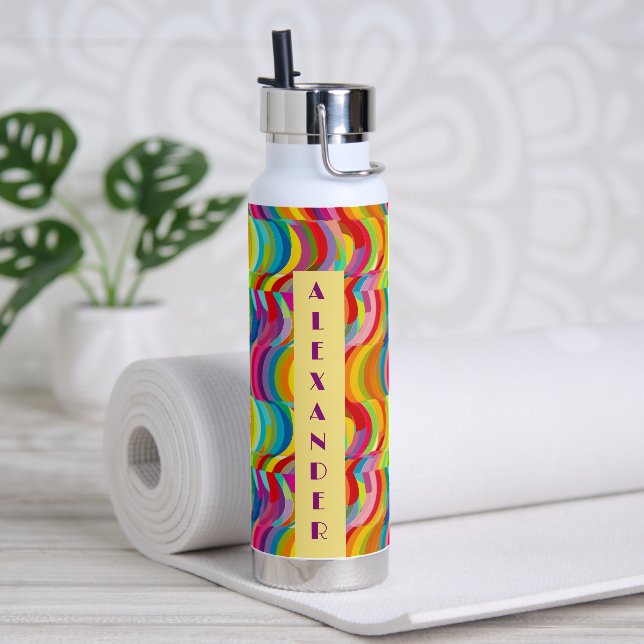 Retro-Regenbogen-Wirbel Muster Personalisiert Name Trinkflasche (Yoga)
