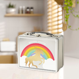 Retro Regenbogen Wolken Imitate Gold Einhorn Name  Metall Brotdose