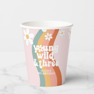 Retro Regenbogen Young Wild Three Daisy Pappbecher
