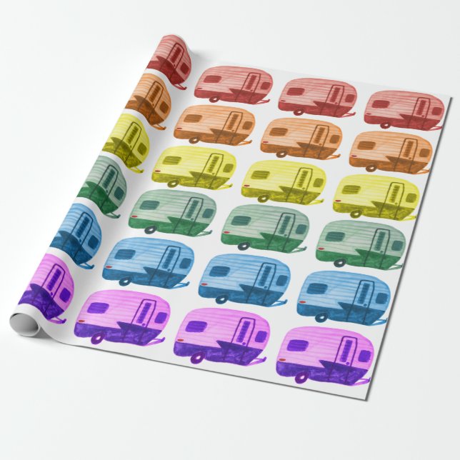 Retro-Regenbogenanhänger Motorhome RV in weiß Geschenkpapier (Ungerollt)