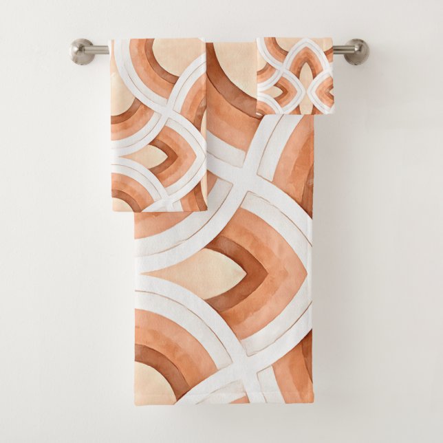 Retro-Regenbogendesign in Pastellrost und Wüste Badhandtuch Set (Insitu)