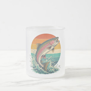 Retro-Regenbogenforellen-Sonnenuntergang Mattglastasse