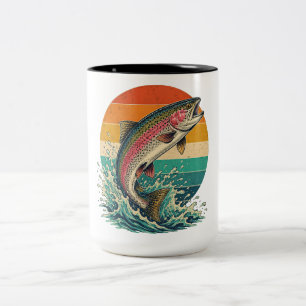 Retro-Regenbogenforellen-Sonnenuntergang Zweifarbige Tasse
