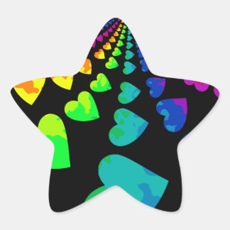 Retro Regenbogenherzen auf schwarz Stern-Aufkleber