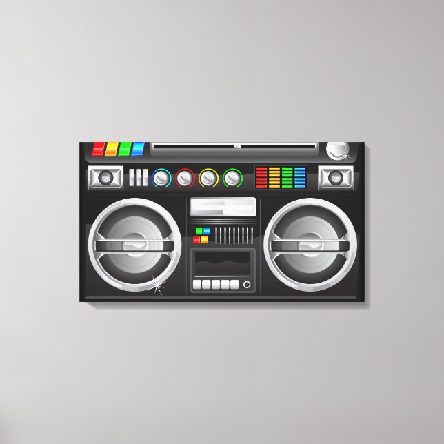 Retro Regenbogenknöpfe Getto Blaster Boom Box Leinwanddruck (Vorderseite)