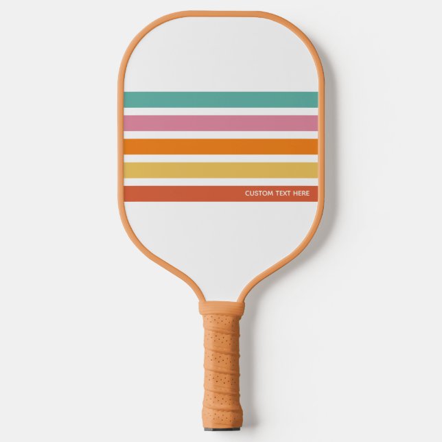 Retro-Regenbogenstreifen, Personalisierter Text Pickleball Schläger (Vorderseite)