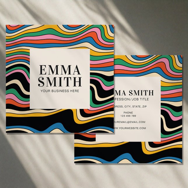 Retro-Regenbogenstreifen Quadratische Visitenkarte (Von Creator hochgeladen)