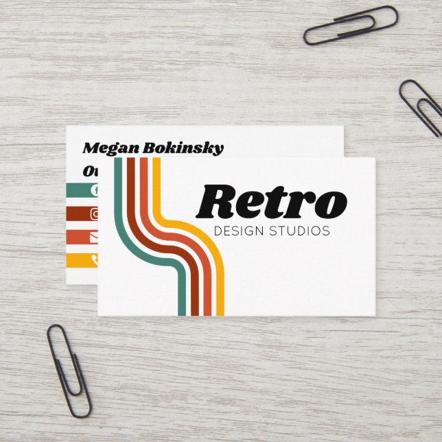 Retro-Regenbogenstreifen-Visitenkarte Visitenkarte (Vorderseite/Rückseite Beispiel)