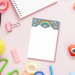 Retro-Regenbogenwolken und Sterne Monogramm Post-it Klebezettel