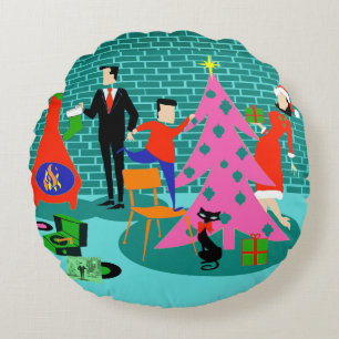 Rétro règlage le coussin rond d'arbre de Noël