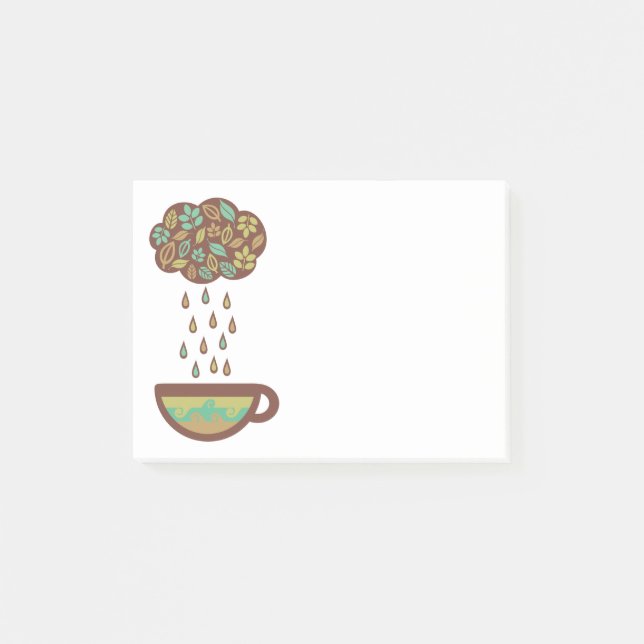 Retro regnender Teeblattwolke Teacup Post-it Klebezettel (Vorderseite)