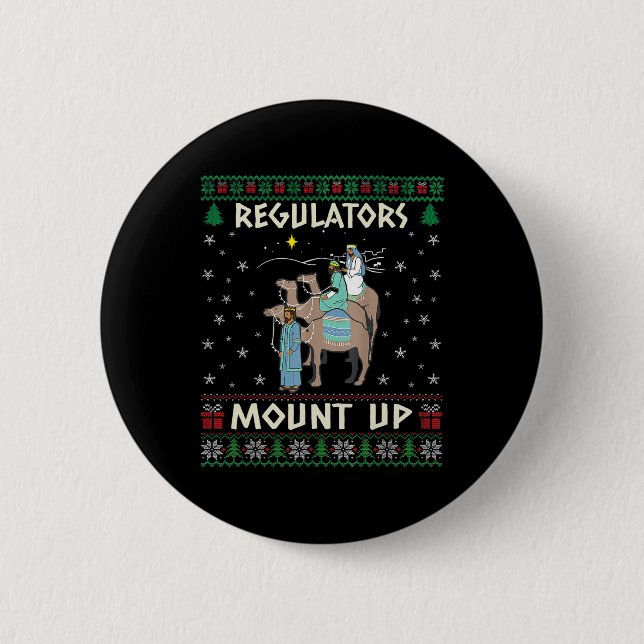 Retro Regulierer Mount Up Kamel Hässlicher Weihnac Button (Vorderseite)