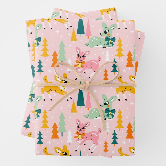Retro Reindeer Wonderland Urlaubsmuster Geschenkpapier Set (Beispiel)