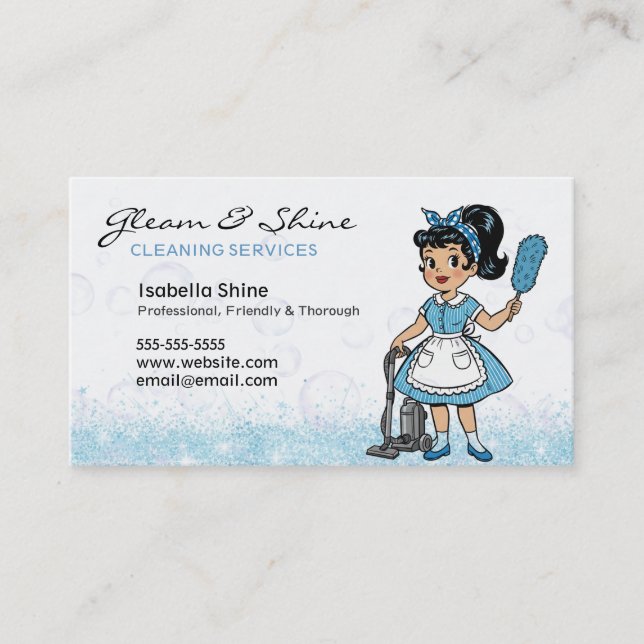 Retro-Reinigung Lady Cleaner Service Housekeeper Visitenkarte (Vorderseite)