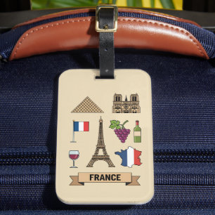 Retro-Reise Frankreich Ikonische Nationalsymbole  Gepäckanhänger