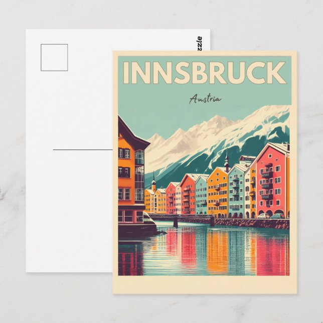 Retro Reise Innsbruck Tirol - Österreichische Alpe Postkarte (Vorne/Hinten)