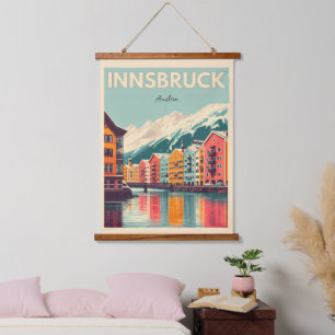 Retro Reise Innsbruck Tirol - Österreichische Alpe Wandteppich Mit Holzrahmen