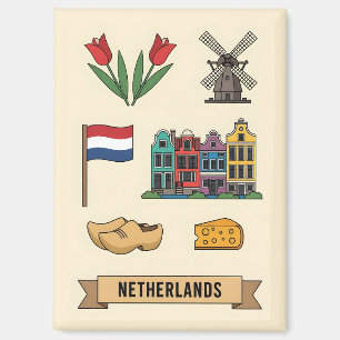Retro-Reise Niederlande Ikonische Kultursymbole Magnet
