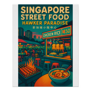 Retro-Reise- von Singapur-Straßennahrung Poster