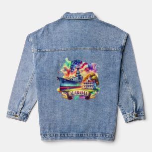 Retro-Reisekarte US-Bundesstaaten Alabama USA-Staa Jeansjacke