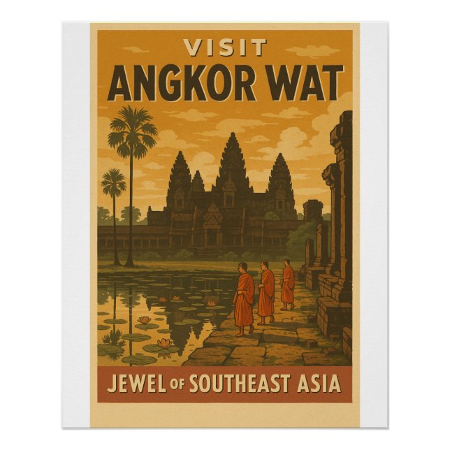 Retro-Reiseplakat des Angkor-Wat-Tempels Poster (Vorderseite)