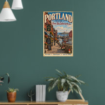 Retro-Reiseplakat Portland Maine Old Port Küste