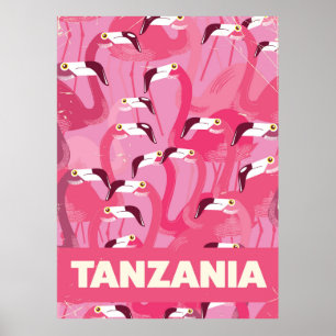 Retro Reiseplakat Tansania-Flamingos Poster