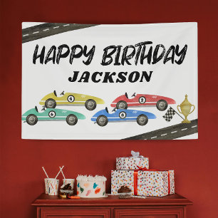 Retro-Rennwagen-Kindergeburtstag Banner