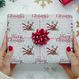 Retro-Rentier mit atomaren Schneeflocken personali Geschenkpapier