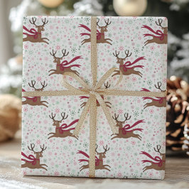 Retro-Rentiere und atomare MCM-Schneeflocken Geschenkpapier