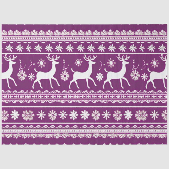 Retro Rentiere und Schneeflocken Lila Weihnachten Seidenpapier (Vorderseite)
