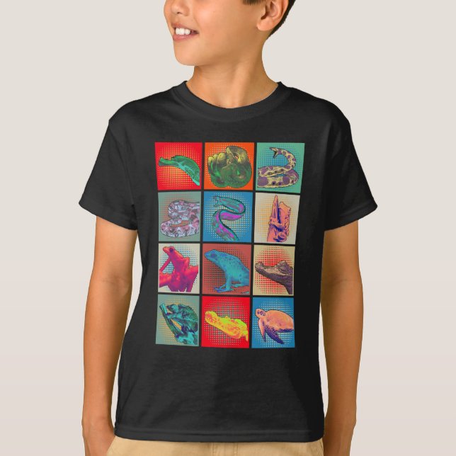 Retro Reptile Collage Schlange Frosch Schildkröte T-Shirt (Vorderseite)