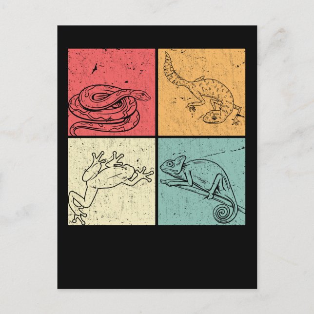 Retro Reptiles Snake Gecko Frog Chameleon Postkarte (Vorderseite)