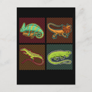 Retro Reptilien Eidechse Chamäleon Leguan Postkarte
